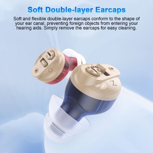 Dual-ear In-ear Hearing Aid For Elderly Hearing Amplifier For Seniors Rechargeable with Portable Charging Case Adaptive Feedback Suppression Adjustable Volume Memory Function 