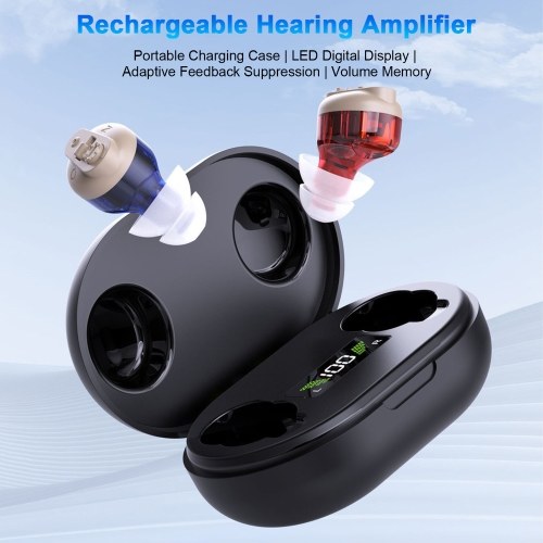 Dual-ear In-ear Hearing Aid For Elderly Hearing Amplifier For Seniors Rechargeable with Portable Charging Case Adaptive Feedback Suppression Adjustable Volume Memory Function 