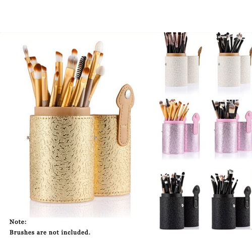 

ANSELF Makeup Brush Holder Brushes Cup Container Organizer PU Cosmetic 4 Colors Storage Tool Brushes Round Tube Holder Golden