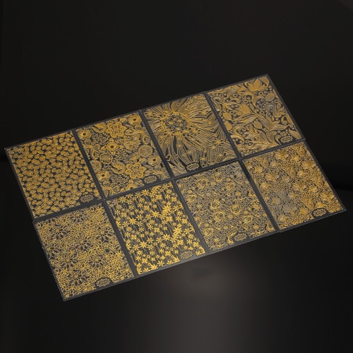 

8 листов / пакет Gold 3D Nail Art Наклейки надписи патч Metallic Цветы Дизайн для ногтей Art Decoration Советы Салон аксессуаров и