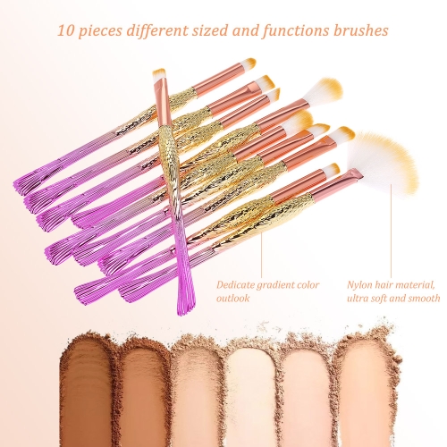 

10Pcs Makeup Brush Set Nylon Hair Cosmetic Brushes Powder Foundation Eyeshadow Lip Brush Makeup Tools