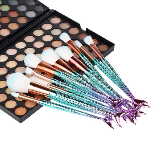 

10Pcs Mermaid Cosmetic Brushes Kit Makeup Foundation Eyeshadow Powder Concealer Blush Brush Set Nylon Hair Gradient Color Handle