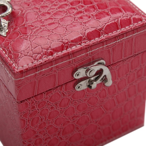 

Handheld Portable Fashion High Grade PU Leather Jewelry Box 3 Layers Holder Storage Square Cube Case Watch Necklace Ring Earring Accessories Display With Makeup Mirror Gift