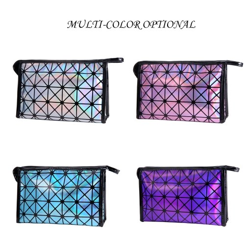 

2018 New Fashionable Geometric Cosmetic Bag For Women Luminous Makeup Cases Ladies Zipper Cosmetics Organizer Folding Travel Make Up Handbag Classic 3D Diamond Texture Clutchbag