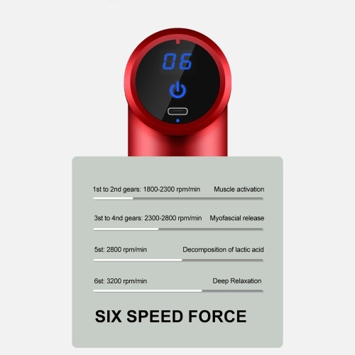 Portable Fascia Massage Gun with 4 Replaceable Massage Heads 6 Vibration Speeds Type-C Charge 