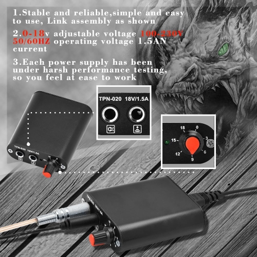 10Pcs Tattoo Machine Kit Set Complete Tattoo Machine Needles Power Supply Foot Pedal Tattoo Footswitch