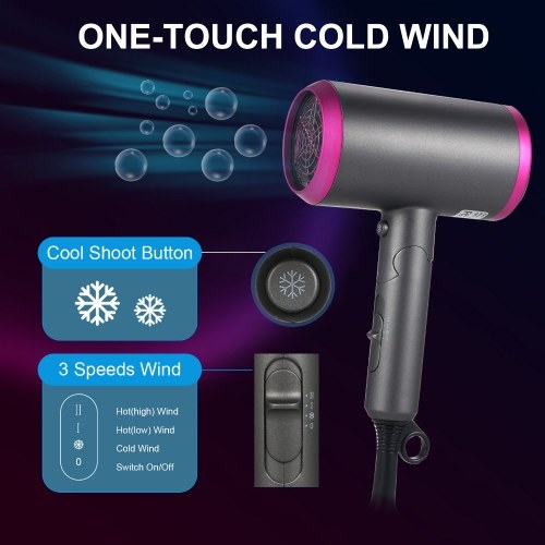 

1800W 2 Speeds Hair Dryer Fast Dry Hairdryers with Air Nozzle and Hood