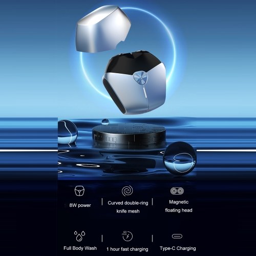 Portable Men`s Electric Shaver with Magnetic Suction Blade Head Type-C Charging 60-Minute Working Time and Wet/Dry Use Capability 