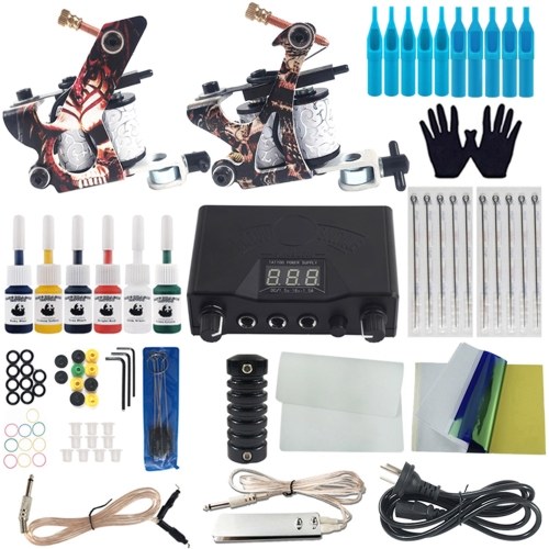 

Complete Tattoo Kit for Beginners 2 Tattoo Machine Kit Tattoo Power Supply Tattoo Ink Cups Tattoo Supplies