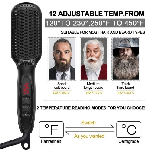 Electric Heated Hot Hair Brush Hair Straightening Brush with Adjustable Temp for All Hair Types 