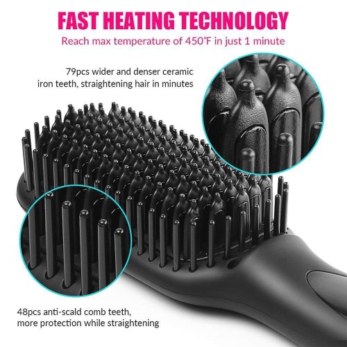 Electric Heated Hot Hair Brush Hair Straightening Brush with Adjustable Temp for All Hair Types 