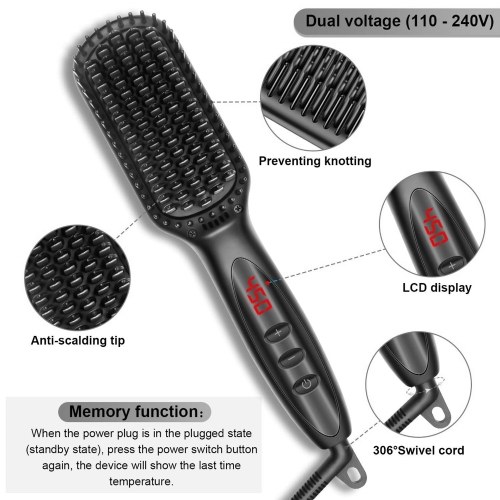 Electric Heated Hot Hair Brush Hair Straightening Brush with Adjustable Temp for All Hair Types 