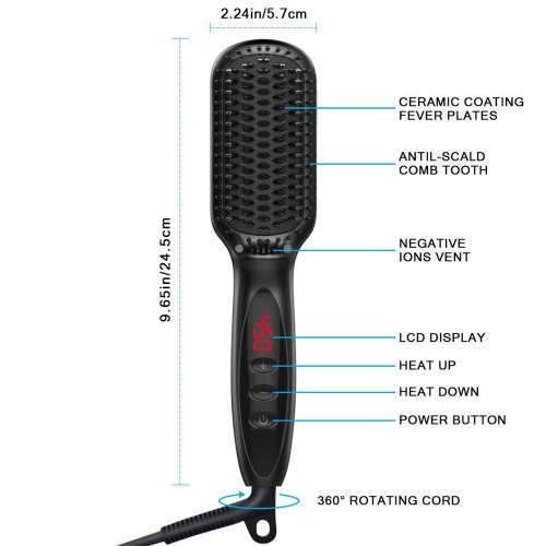 Electric Heated Hot Hair Brush Hair Straightening Brush with Adjustable Temp for All Hair Types 