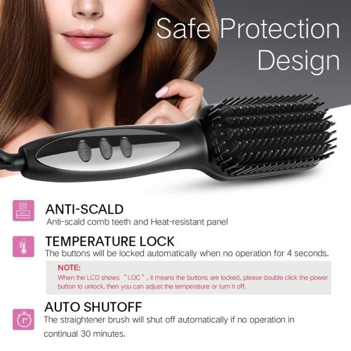 Electric Heated Hot Hair Brush Hair Straightening Brush with Adjustable Temp for All Hair Types 