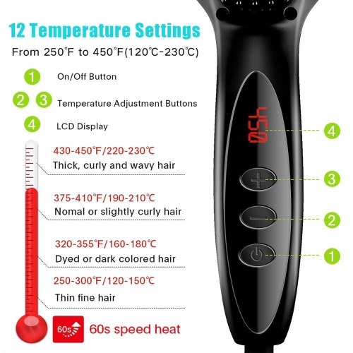 Electric Heated Hot Hair Brush Hair Straightening Brush with Adjustable Temp for All Hair Types 