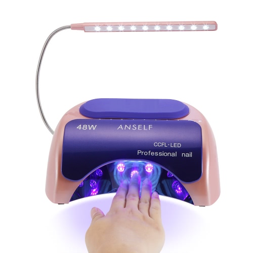 Anself 48W LED + CCFL Nail Lamp Nail Gel Dryer Nail Curing Machine Fingernail & Toenail Gel Curing 110-240V Nail Art Painting Salon Tool Champagne EU Plug