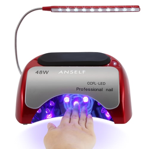 Anself 48W LED + CCFL Nail Lamp Nail Gel Dryer Nail Curing Machine Fingernail & Toenail Gel Curing 110-240V Nail Art Painting Salon Tool Red EU Plug