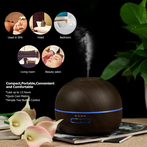 300ml Cool Mist Humidifier Ultrasonic Essential Oil Diffuser Wood Grain Aroma Diffuser w/ Adjustable Mist Mode Waterless Auto Shut