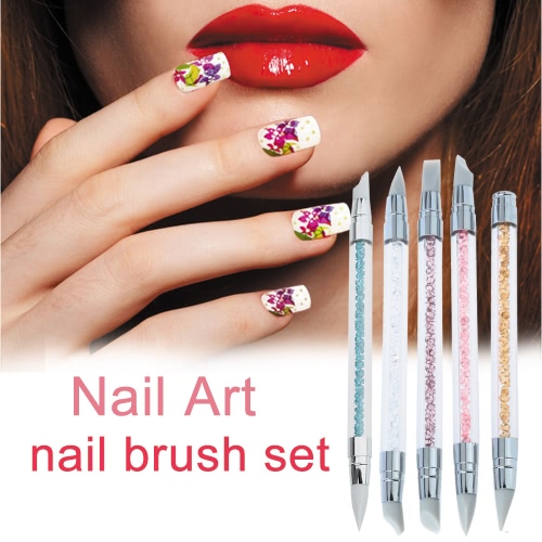 

3Pcs Acrylic Handle Rhinestone Nail Art Brushes Silicone Head Carving Salon Tool Set