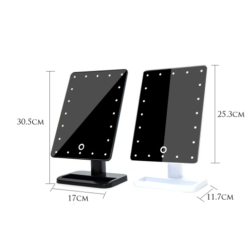 

High Quality Fashion Adjustable 20 LED Light Lady Girl Beauty Cosmetic Square Vanity Desk Stand Makeup Mirror ABS Rotatable Touch Screen