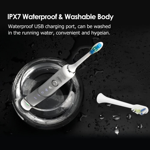 

Aiyabrush Sonic Electric Toothbrush 5 Brushing Modes Adult Tooth Brush 2 Replacement Heads 37200 Power 2 Minute Timer IPX7 Recharg