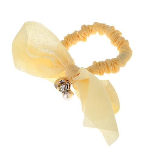 Nuevo elegante gasa elástica Hairband perla Bowknot anillo venda mujeres joyería pelo decoración del pelo