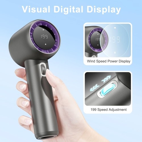 Portable Handheld Fan 1-199 Speed Levels Mini Fan with Digital Display Large Capacity Rechargeable Battery for Outdoor Use Camping Travel 