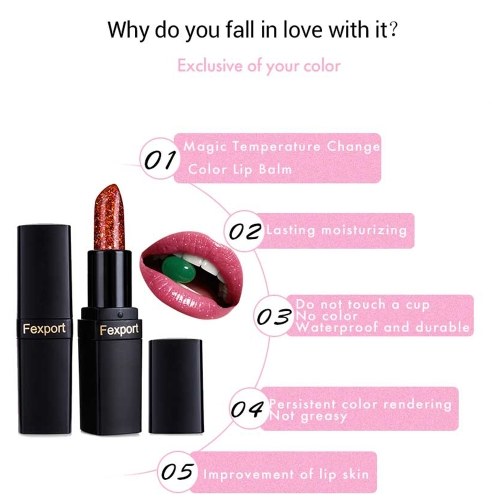 

F6106 Fexport Shiny Yellow Transparent Diamond Lip Balm Crystal Magic Temperature Color Change Lipsticks