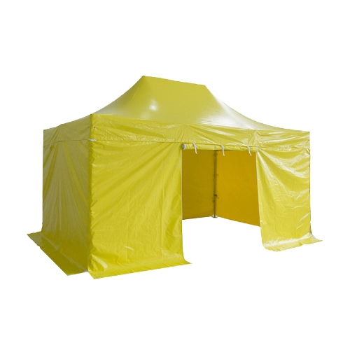 Folding Tent PRO Series 50mm Aluminium Structure + 4 Sides PVC 520g/m² Tarpaulin 3x4.5m for Professional Needs or Daily Use Yellow