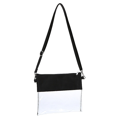 Clear Crossbody Purse Bag PVC Zippered Gym Shoulder Messenger Pack with Adjustable Shoulder Wrist Belt for Work School Sports Games
