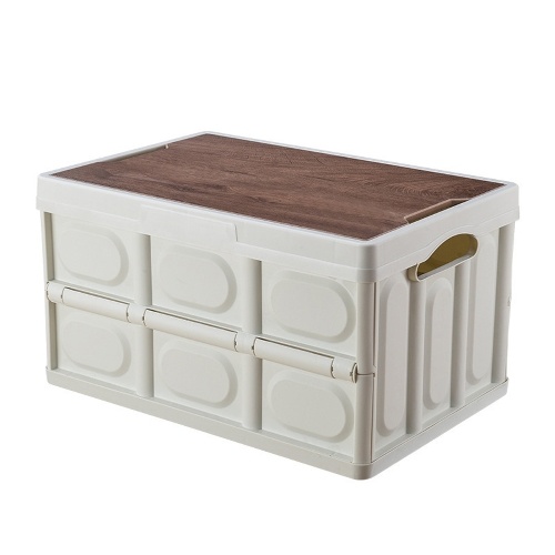 

Outdoor Camping Picnic Storage Box Foldable Car Backup Storage Box Multifunctional Plastics Box With Wooden Lid