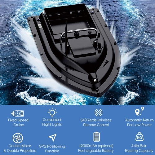 12000mAh GPS Fishing Bait Boat Wireless control Automatic Return Bait Boat 400-500M Remote Range 4.4lb Large Bait Container 16 Arbitrary Positioning Points 5 Levels Wave Resistant 