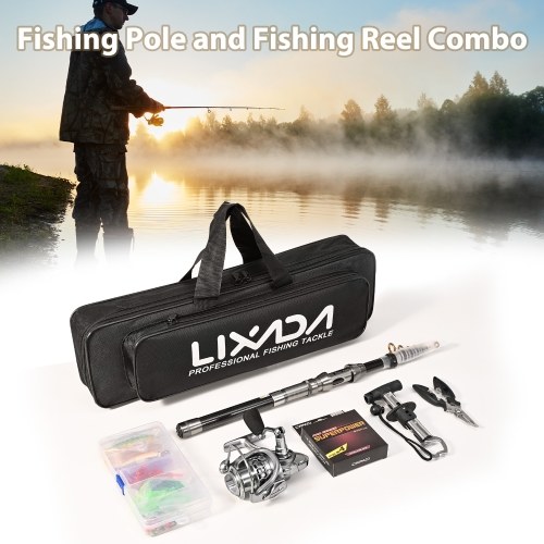 Lixada 1.5m/1.8m/2.1m/2.4m Telescopic Fishing Pole and Fishing Reel Combo with Fish Lip Gripper and Fishing Pliers