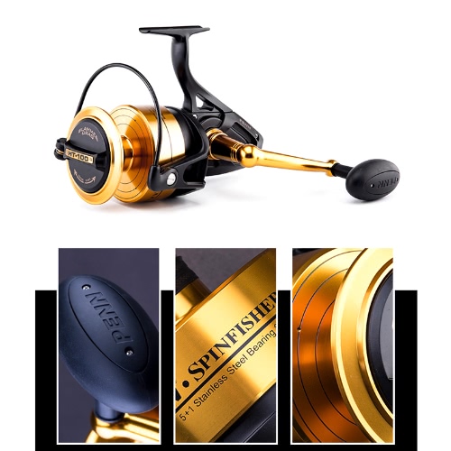 PENN Spinfisher V Spinning Fishing Reel 5+1BB Ball Bearings 6.2:1 Left/Right Interchangeable Collapsible Handle Fishing Wheel