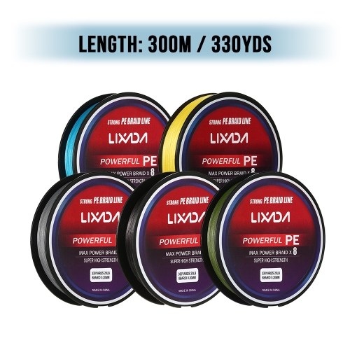 

Lixada 300M / 330Yds 8 Strands PE Braided Fishing Line Super Strong Multifilament Fishing Line Carp Fish Line Wires Rope Cord 20-90lb