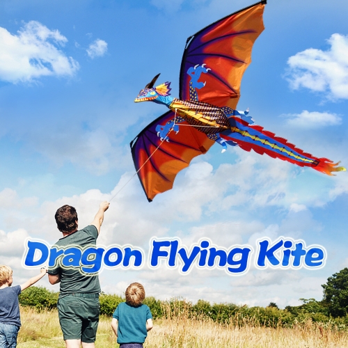 140cm x 120cm / 55 x 47 Inch Dragon Kite Single Line Flying Kite with Tail 100m Flying Line for Kids Adults