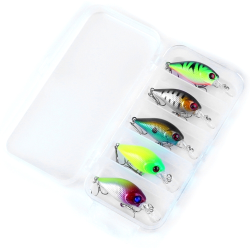 

5PC 5cm / 4.2g Комплект приманки для рыбалки Плавающий искусственный приманка Crankbait Set Набор для высокочастотных крючков Swim Bait с ящиком для рыбалки