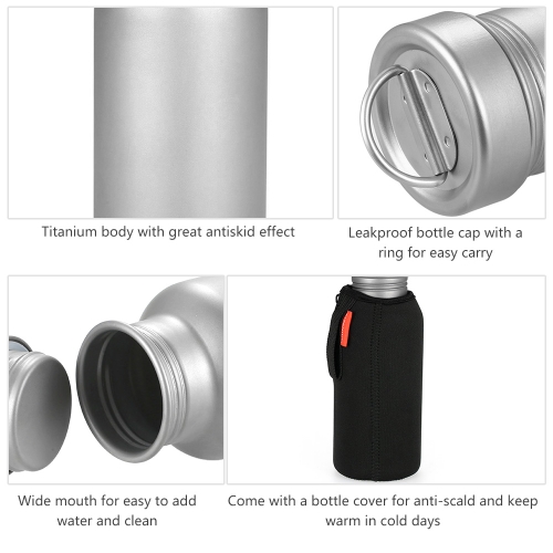 

Wide Mouth Bottle Titanium Water Bottle for Outdoor Camping Hiking Picnic