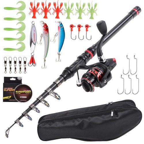 

Fishing Rod and Reel Combo Carbon Fiber Telescopic Fishing Rod with Spinning Reel Combo Carrier Bag Case Saltwater Freshwater Travel Fishing Lures Jig Hooks Swivels Full Kit