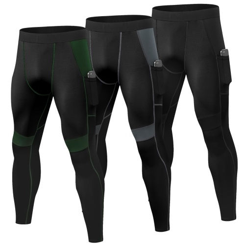 Pantaloni da yoga a vita alta da uomo 3 confezioni Pantaloni sportivi ad asciugatura rapida Pantaloni da allenamento con leggings fitness con tasca