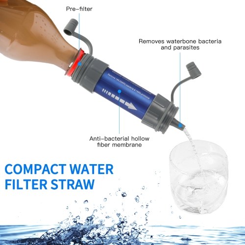 Outdoor Water Filtration System Water Filter with Drinking Pouch & Straw 