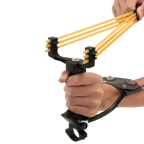 Ao ar livre poderoso dobrável pulso cinta Slingshot catapulta com lanterna Clip