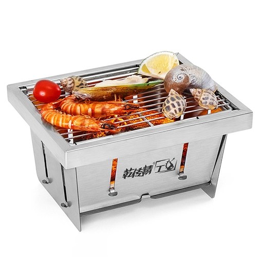 Outdoor-Edelstahl-Grill Tragbarer Holzbefeuerter Campingkocher Klapp-BBQ-Grill Winddicht Camping Picknick-Werkzeug für den Heimpark-Gebrauch