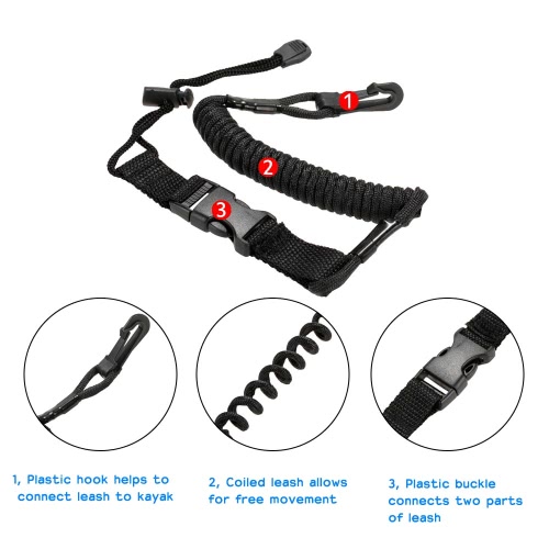 

1pc Coiled Paddle Leash Kayak Canoe Safety Rod Leash Fishing Rod Lanyard Stretches to 150cm