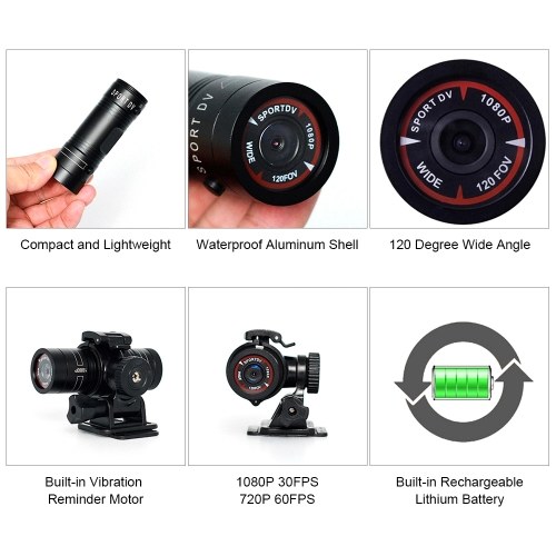 Bike Helmet Camera 1080P 120° Wide Angle Bicycle Sports Camera Waterproof Mini Action Camera Car Video Recorder Outdoor DV Video Camera 