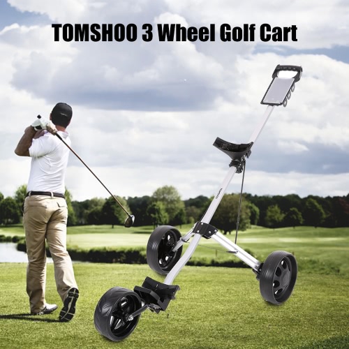 TOMSHOO Golf Cart Foldable 3 Wheels Push Cart Aluminum Pull Cart Trolley with Footbrake System