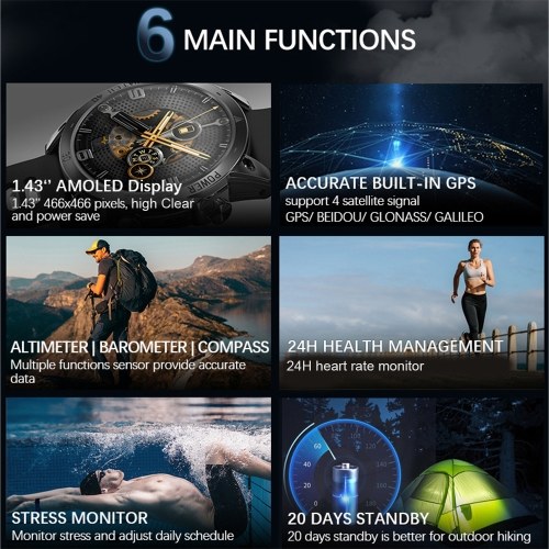 NORTH EDGE Cross Fit 3 GPS Men`s Sports Watch Four Global Satellite 1.43`` High Clear AMOLED Display 50M Waterproof Health Tracker and Sports Modes Outdoor Smartwatch 