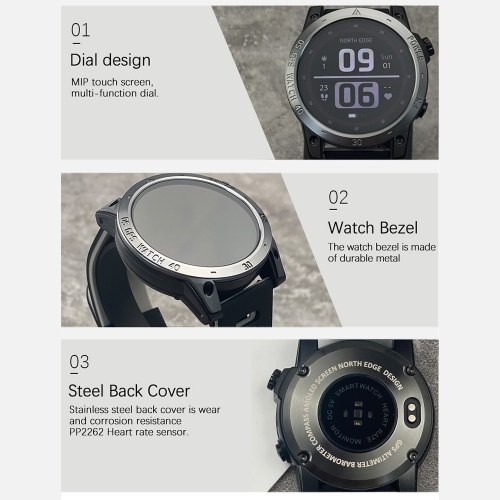 NORTH EDGE Cross Fit 3 GPS Men`s Sports Watch Four Global Satellite 1.43`` High Clear AMOLED Display 50M Waterproof Health Tracker and Sports Modes Outdoor Smartwatch 