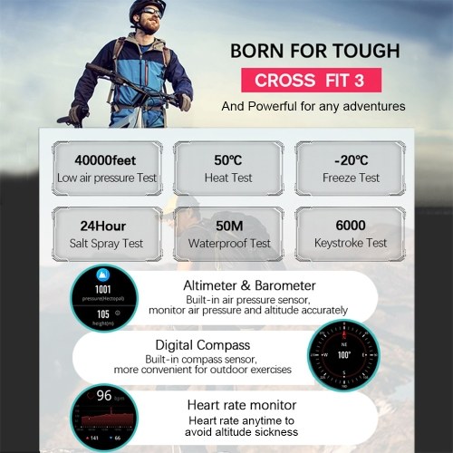 NORTH EDGE Cross Fit 3 GPS Men`s Sports Watch Four Global Satellite 1.43`` High Clear AMOLED Display 50M Waterproof Health Tracker and Sports Modes Outdoor Smartwatch 