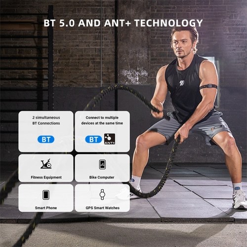 coospo HW9 Heart Rate Monitor Armband Rechargeable HRM Sensor with HR Zones BT/ANT+ for Fitness Training/Running/Yoga Waterproof Riding Trainer 